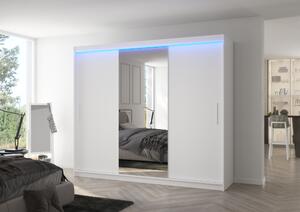Velká šatní skříň se zrcadlem a LED osvětlením GABRIS - bílá