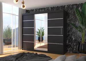 Velká skříň se zrcadlem 250 cm DAMRIS - černá