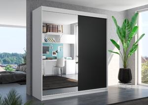 Šatní skříň se zrcadlem 200 cm HANIA - bílá / černá