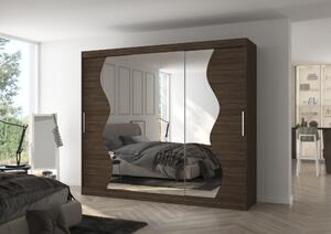 Velká zrcadlová skříň 250 cm EARNA - tmavě hnědá