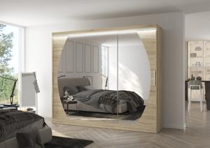 Velká zrcadlová skříň 250 cm s LED osvětlením DANIA - dub sonoma