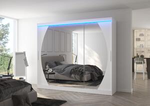 Velká zrcadlová skříň 250 cm s LED osvětlením DANIA - bílá