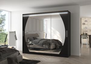Velká zrcadlová skříň 250 cm s LED osvětlením DANIA - černá