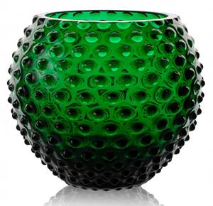 Váza, Jílek Glassworks, HOBNAIL, Tmavě zelená, 16 cm