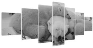 Obraz - Lední medvídci, černobílá (210x100 cm)