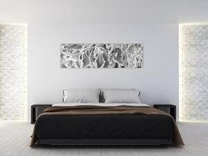 Obraz - Zmrzlé listy, černobílá (170x50 cm)