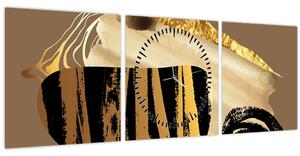 Obraz - Abstrakce golden brown N⁰2 (s hodinami) (90x30 cm)