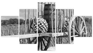 Obraz - Přívěsný vozík, černobílá (125x70 cm)