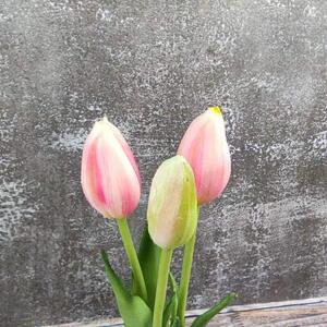 Umělé mini tulipány gumové- růžové, svazek 3 ks, 24 cm
