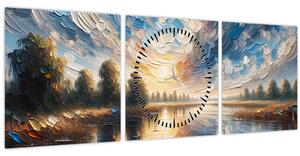 Obraz - Malba slunce nad vodou (s hodinami) (90x30 cm)