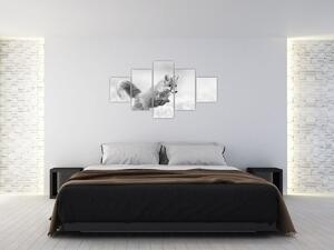 Obraz - Skákající liška, černobílá (125x70 cm)
