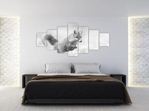 Obraz - Skákající liška, černobílá (210x100 cm)