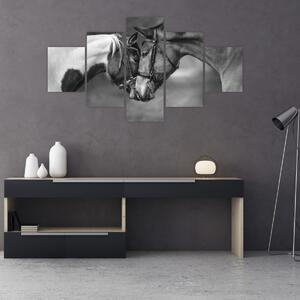 Obraz - Zamilovaní koni, černobílá (125x70 cm)