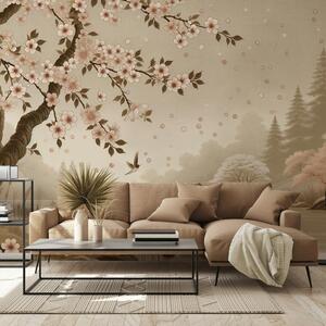 Fototapeta - Sakura u řeky (245x170 cm)