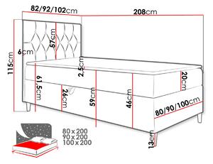 Boxspringová jednolůžková postel 80x200 PORFIRO 1 - bílá ekokůže / šedá, pravé provedení + topper ZDARMA