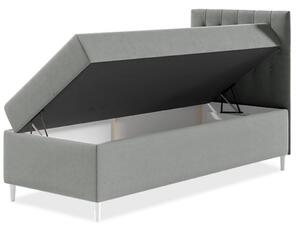 Boxspringová jednolůžková postel 100x200 PORFIRO 1 - bílá ekokůže / šedá, pravé provedení + topper ZDARMA
