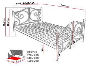 Kovová manželská postel 140x200 TRISTANA - bílá