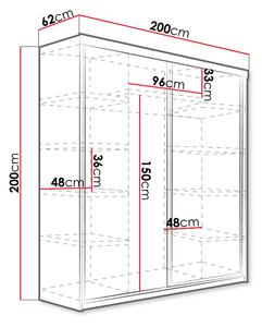 Šatní skříň s posuvnými dveřmi a zrcadlem 200 cm ELVIRA - dub sonoma