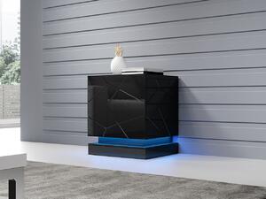 Set 2x noční stolek s modrým LED osvětlením LIMA - černý / lesklý černý