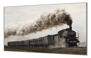 Ochranná deska černý parní vlak - 52x60cm / S lepením na zeď