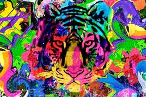 Samolepící tapeta barevná hlava tygra - 450x300 cm