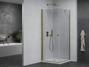 Mexen Pretoria sprchový kout 90 x 90 cm, 6mm sklo, zlatý profil-čiré sklo + slim sprchová vanička 5cm, 852-090-090-50-00-4010