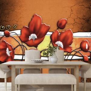 Tapeta abstraktní červené květy - 300x200 cm