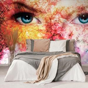 Samolepící tapeta modré oči s abstraktními prvky - 300x200 cm