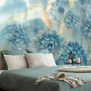 Tapeta modré květiny v akvarelovém provedení - 300x200 cm