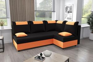 Rohová rozkládací sedačka SANVI - oranžová / černá, pravá