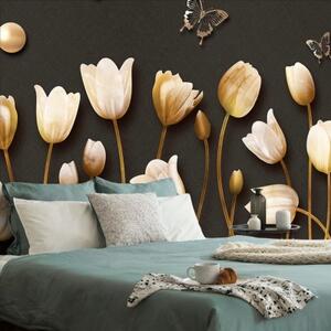 Tapeta tulipány s motýly - 300x200 cm