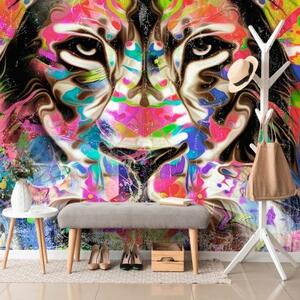 Samolepící tapeta barevná hlava lva - 450x300 cm