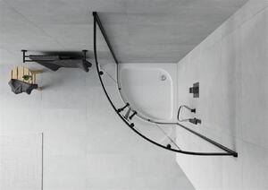 Mexen Rio, čtvrtkruhový sprchový kout s posuvnými dveřmi 80 x 80 cm, 5mm čiré sklo, černý profil + bílá vysoká sprchová vanička Rio, 863-080-080-70-00-4710