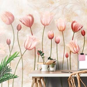 Samolepiaca tapeta staroružové tulipány - 450x300 cm