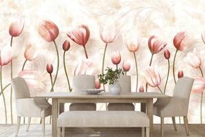 Tapeta krásné tulipány na abstratním pozadí - 150x100 cm