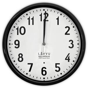 LAVVU Černé hodiny Accurate Black řízené rádiovým signálem - 3 ROKY ZÁRUKA! ⌀30cm LCR3020 (Funkce tichého režimu - automatické zastavení vteřinové ručky po setmění)