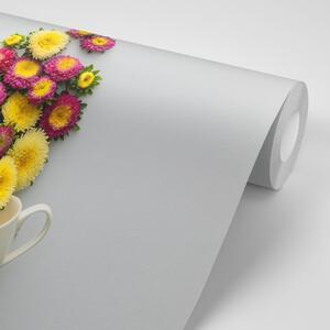Samolepící fototapeta šálek plný květin