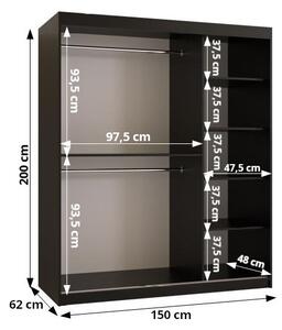 Šatní skříň KORRA 2 - 150 cm, bílá / stříbrná