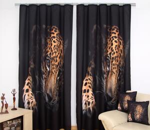 Černé závěsy do oken s hnědým leopardem Šířka: 160 cm | Délka: 250 cm (v sadě 1 kus)