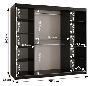 Šatní skříň KORRA 1 - 200 cm, černá / černá