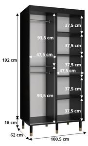Šatní skříň SHAILA 5 - 100 cm, černá + mramor