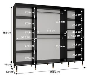 Šatní skříň SHAILA 12 - 250 cm, černá