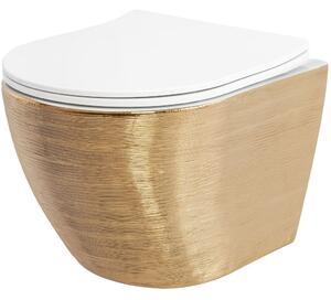 REA - Závěsná WC mísa včetně sedátka RIMLESS Carlo Flat Brush zlato/bílá REA-C6942