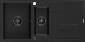 MEXEN/S - Andres granitový dřez 1.5 s odkapávačem 1000 x 500 mm černý, černý sifon 6515101510-77-B