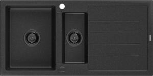 MEXEN/S - Andres granitový dřez s odkapávačem 1000 x 500 mm černá/stříbrná metalik černý sifon 6515101510-73-B