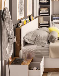 Manželská postel s úložným prostorem NEREA - 140x200, dub stirling / bílá