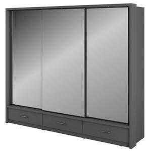 Široká šatní skříň 250 cm MAWELIN 2 - šedá + LED osvětlení ZDARMA
