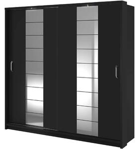 Šatní skříň 220 cm s posuvnými dveřmi MAWELYN 9 - černá + LED osvětlení ZDARMA