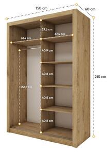 Zrcadlová šatní skříň 150 cm NALDO 8 - bílá