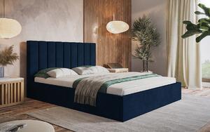 Čalouněná manželská postel LEORA - 140x200, tmavě modrá